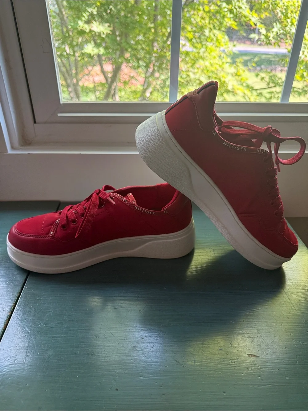 Tommy Hilfiger Red Lace-Up Platform Sneakers